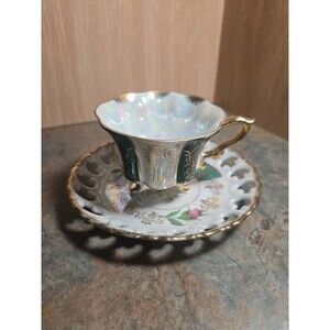 Chase Teacup and Saucer  With Ornate Green and Gold